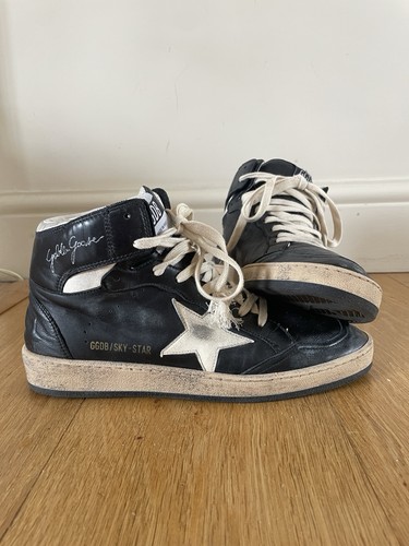 Black leather golden goose sky - black,